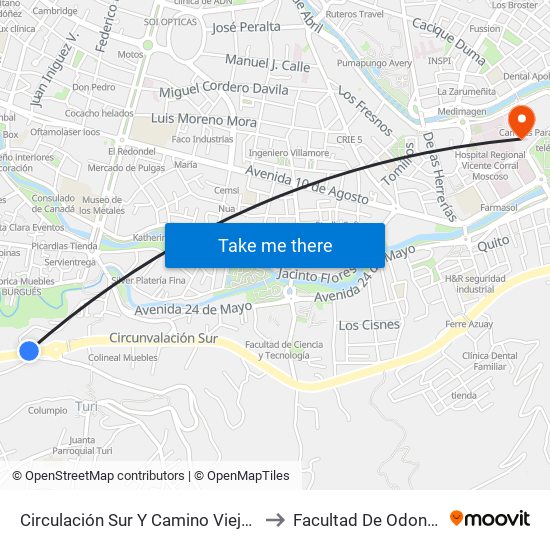 Circulación Sur Y Camino Viejo A Baños to Facultad De Odontología map