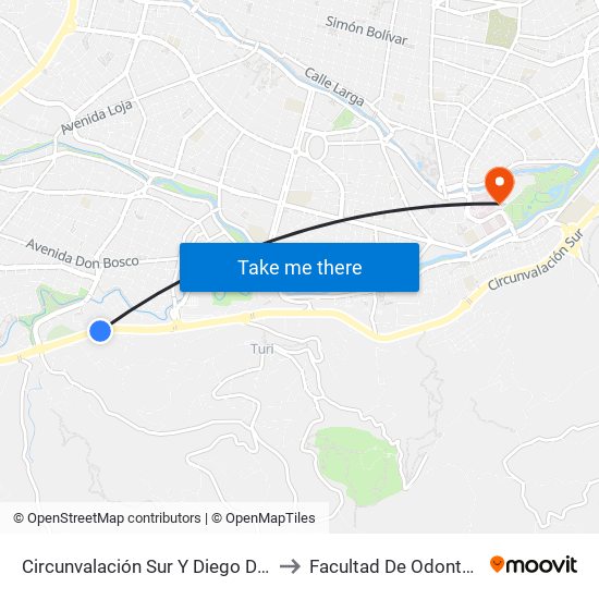 Circunvalación Sur Y Diego De Tapia to Facultad De Odontología map
