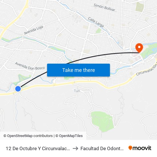 12 De Octubre Y Circunvalacion Sur to Facultad De Odontología map