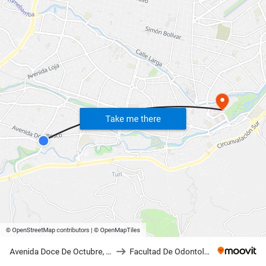 Avenida Doce De Octubre, 313 to Facultad De Odontología map