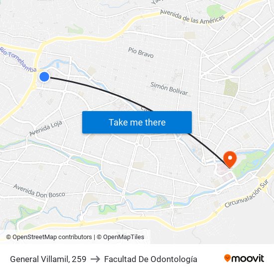 General Villamil, 259 to Facultad De Odontología map