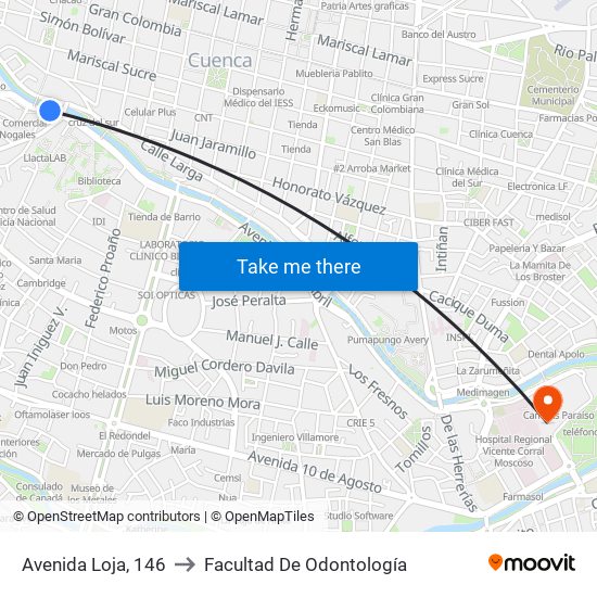 Avenida Loja, 146 to Facultad De Odontología map