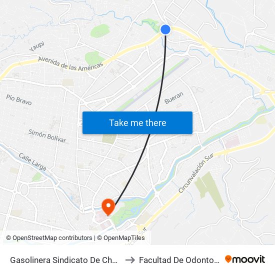 Gasolinera Sindicato De Choferes to Facultad De Odontología map