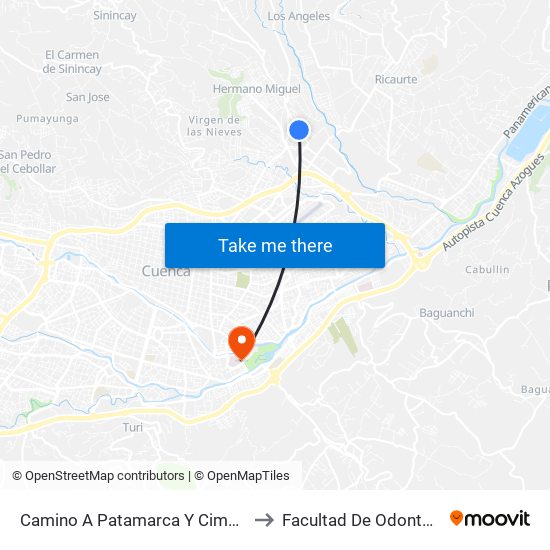 Camino A Patamarca Y Cimarrones to Facultad De Odontología map