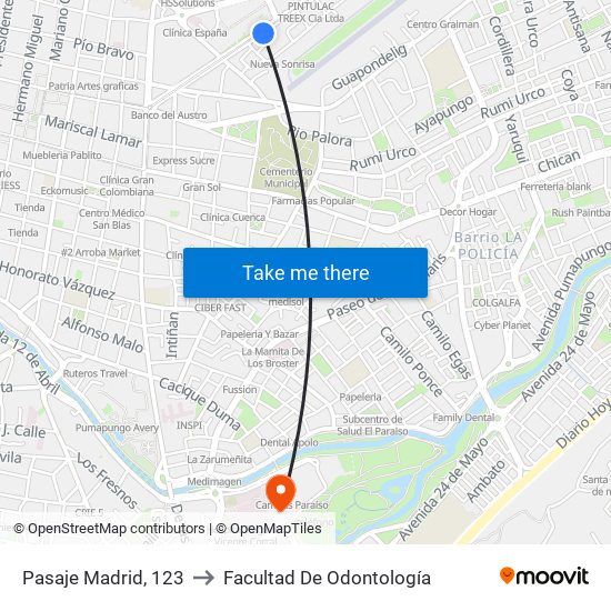 Pasaje Madrid, 123 to Facultad De Odontología map
