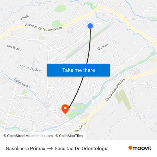 Gasolinera Primax to Facultad De Odontología map
