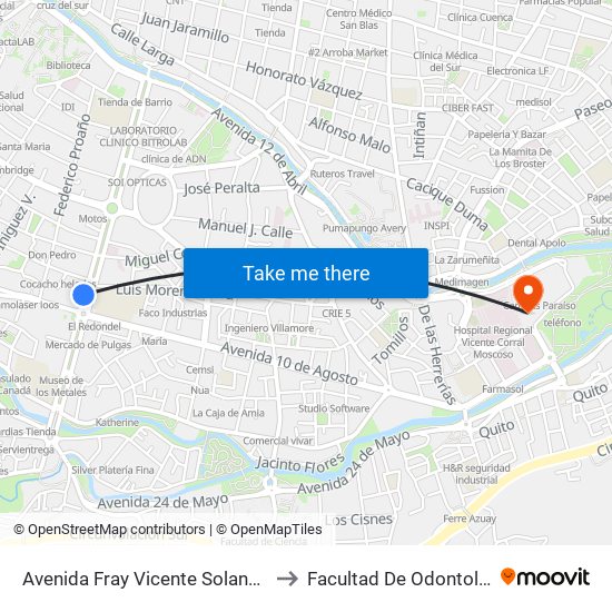 Avenida Fray Vicente Solano, 851 to Facultad De Odontología map