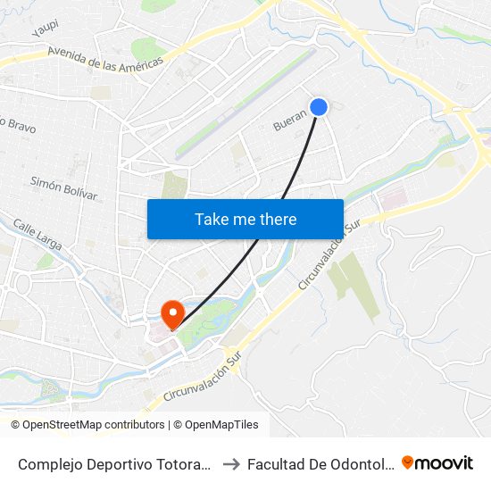 Complejo Deportivo Totoracocha to Facultad De Odontología map