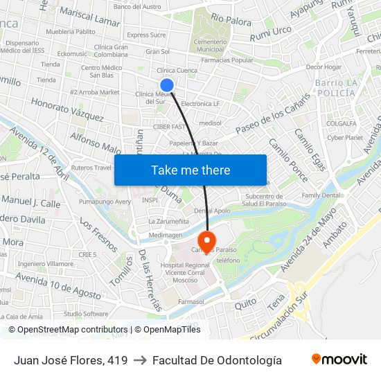 Juan José Flores, 419 to Facultad De Odontología map