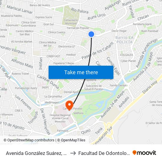 Avenida González Suárez, 925 to Facultad De Odontología map