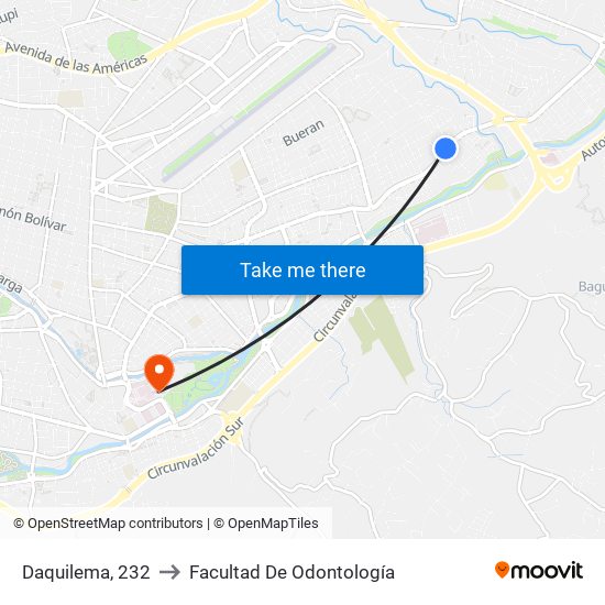 Daquilema, 232 to Facultad De Odontología map