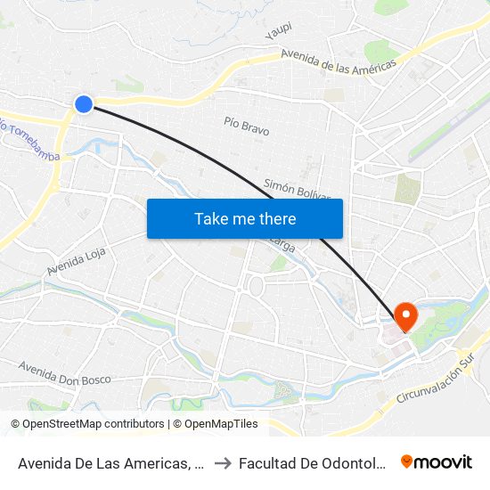 Avenida De Las Americas, 105 to Facultad De Odontología map