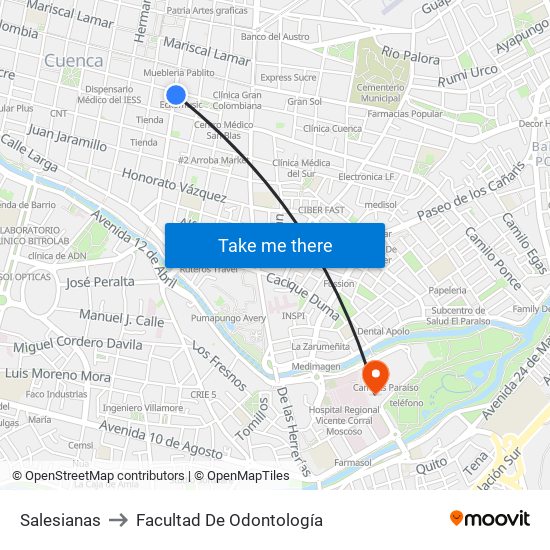 Salesianas to Facultad De Odontología map