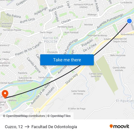 Cuzco, 12 to Facultad De Odontología map