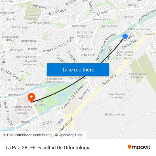 La Paz, 28 to Facultad De Odontología map