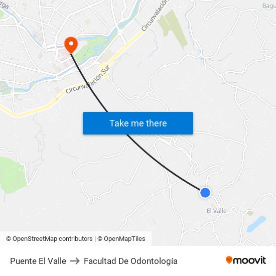 Puente El Valle to Facultad De Odontología map