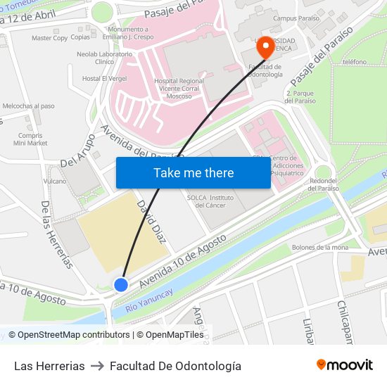 Las Herrerias to Facultad De Odontología map