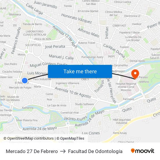 Mercado 27 De Febrero to Facultad De Odontología map