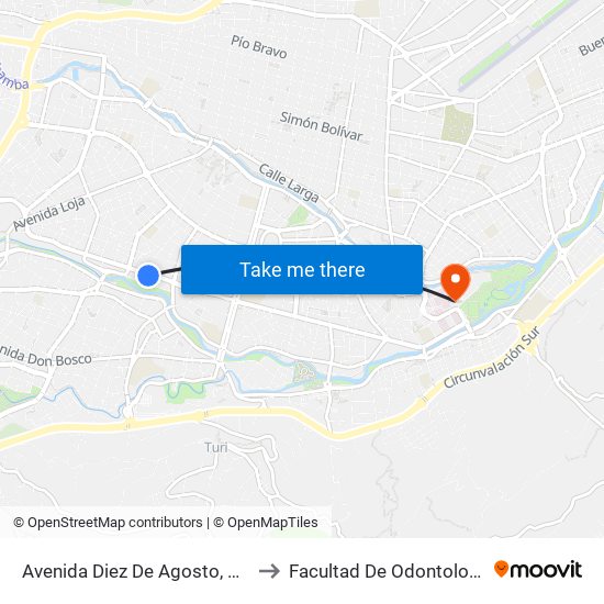 Avenida Diez De Agosto, 107 to Facultad De Odontología map