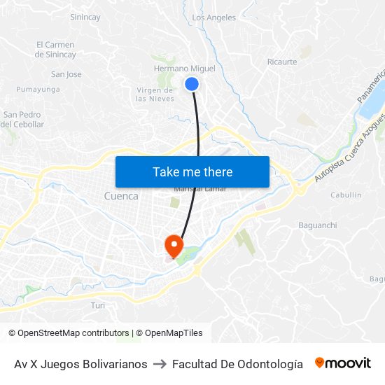 Av X Juegos Bolivarianos to Facultad De Odontología map