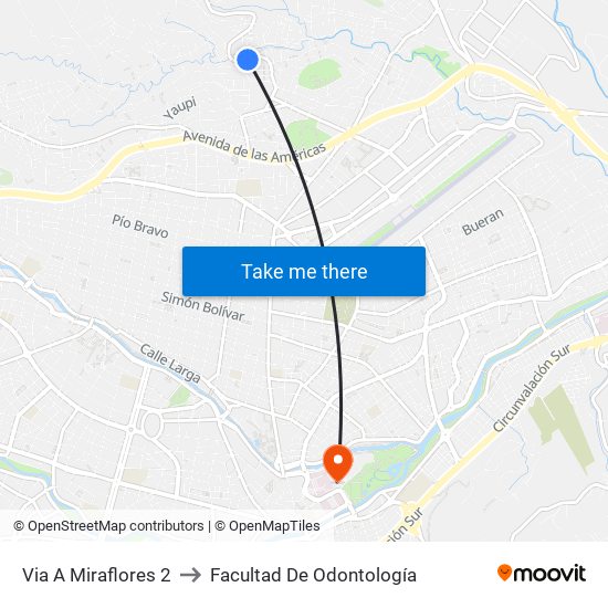 Via A Miraflores  2 to Facultad De Odontología map