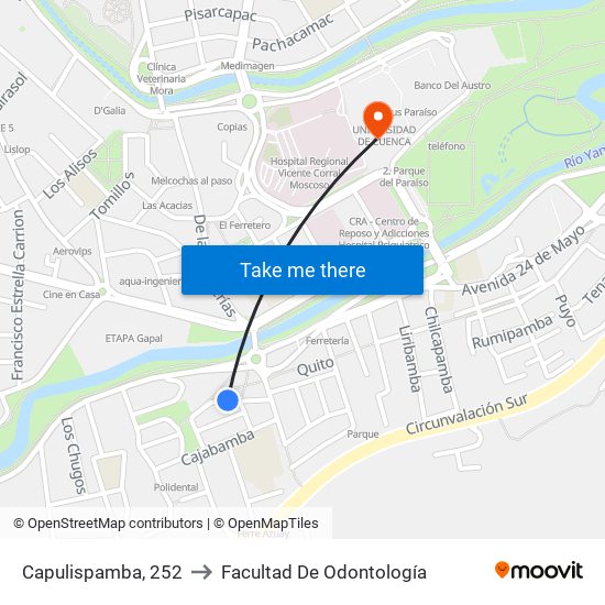 Capulispamba, 252 to Facultad De Odontología map