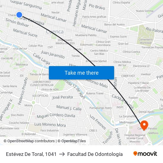 Estévez De Toral, 1041 to Facultad De Odontología map