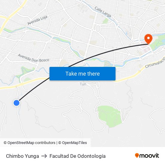 Chimbo Yunga to Facultad De Odontología map