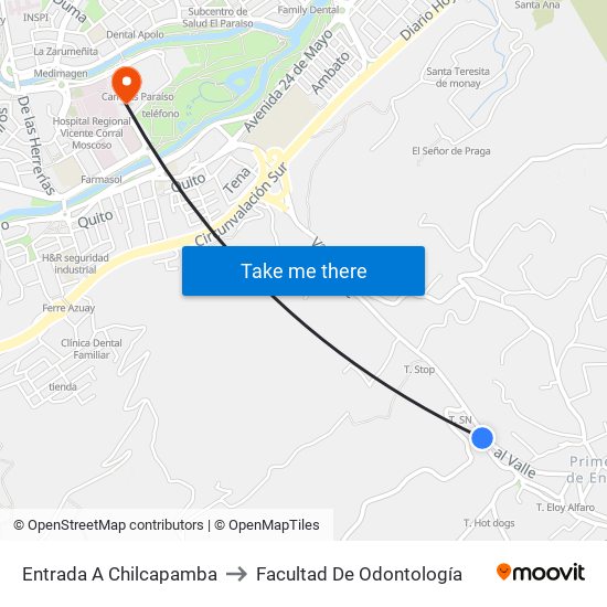 Entrada A Chilcapamba to Facultad De Odontología map