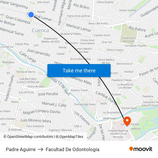 Padre Aguirre to Facultad De Odontología map