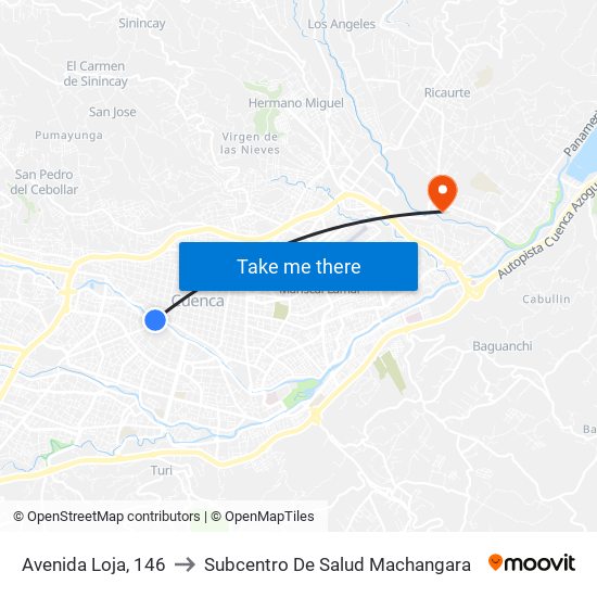 Avenida Loja, 146 to Subcentro De Salud Machangara map
