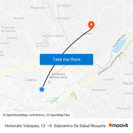 Honorato Vásquez, 12 to Subcentro De Salud Ricaurte map