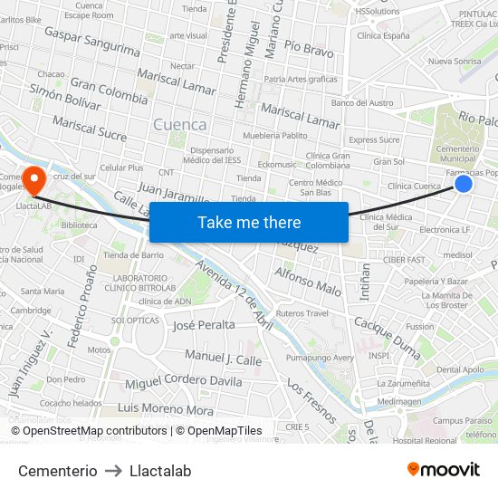 Cementerio to Llactalab map