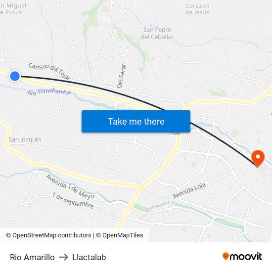 Rio Amarillo to Llactalab map