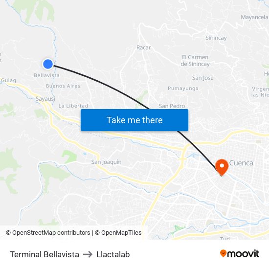 Terminal Bellavista to Llactalab map