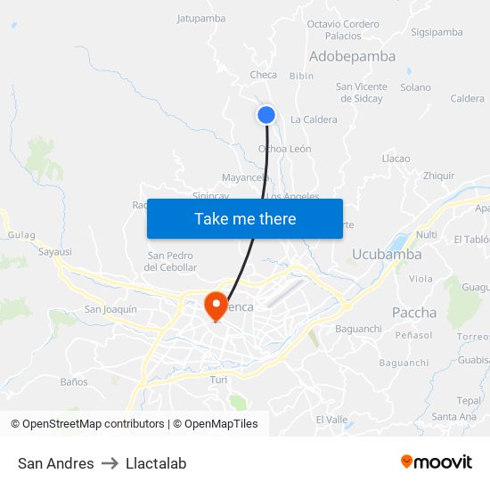 San Andres to Llactalab map