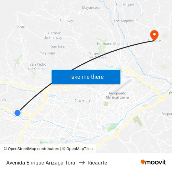 Avenida Enrique Arizaga Toral to Ricaurte map