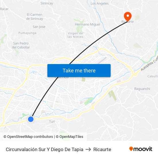 Circunvalación Sur Y Diego De Tapia to Ricaurte map