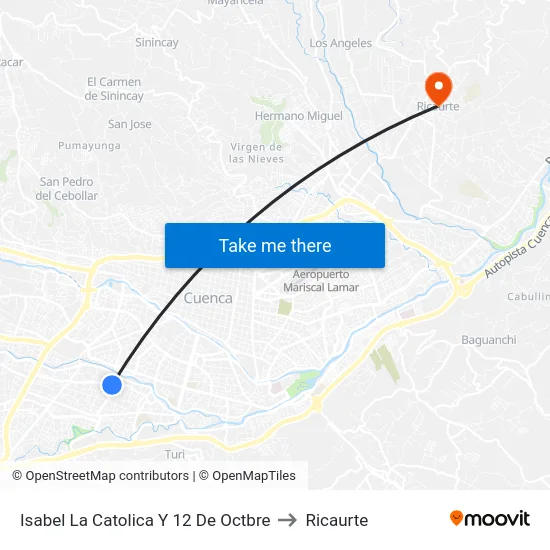 Isabel La Catolica Y 12 De Octbre to Ricaurte map