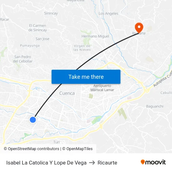 Isabel La Catolica Y Lope De Vega to Ricaurte map