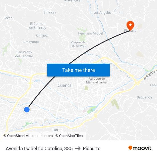 Avenida Isabel La Catolica, 385 to Ricaurte map