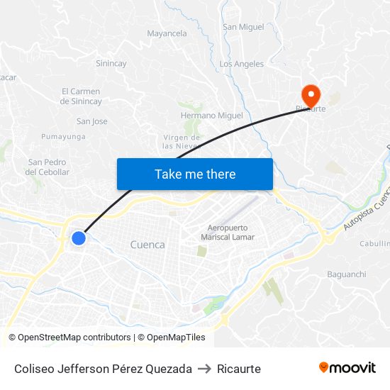 Coliseo Jefferson Pérez Quezada to Ricaurte map