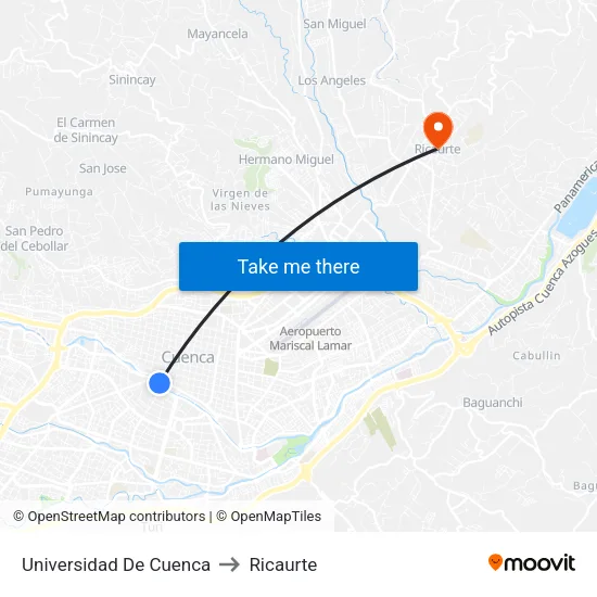 Universidad De Cuenca to Ricaurte map