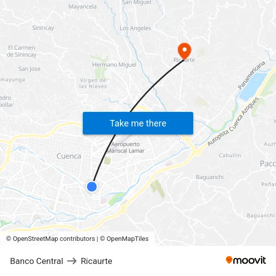 Banco Central to Ricaurte map