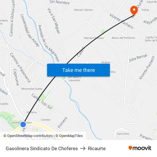 Gasolinera Sindicato De Choferes to Ricaurte map