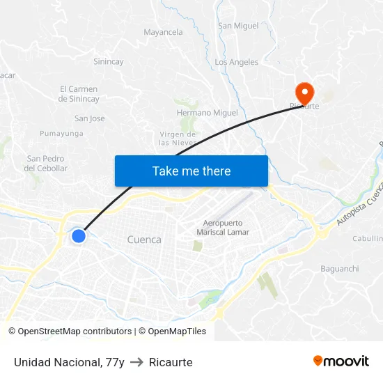 Unidad Nacional, 77y to Ricaurte map