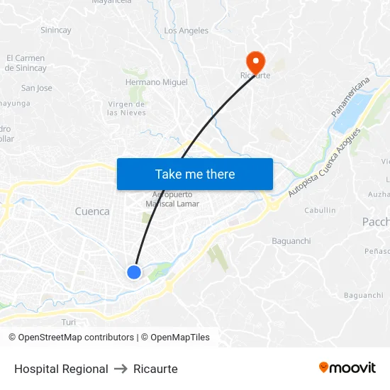 Hospital Regional to Ricaurte map