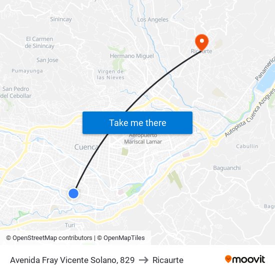 Avenida Fray Vicente Solano, 829 to Ricaurte map