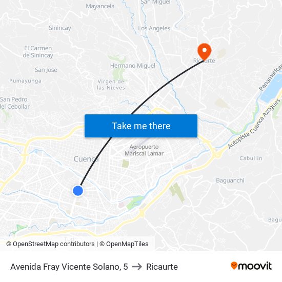 Avenida Fray Vicente Solano, 5 to Ricaurte map