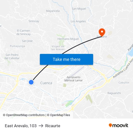 East Arevalo, 103 to Ricaurte map